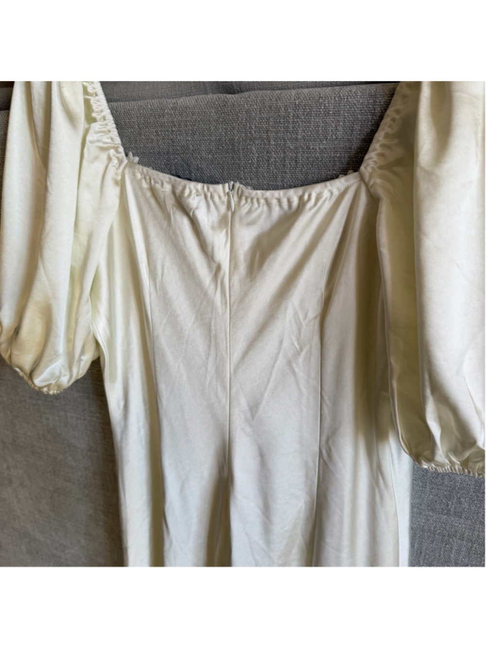 Cider Beige White Satin puff sleeve Wedding Rehearsal Dress 0X - Picture 9 of 15